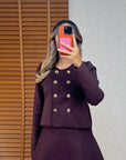 Hillary Düğme Etekli Takım-Kahve