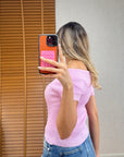 Bardot Yaka Fitilli İnce Triko-Pembe