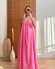 Poplin Askılı Elbise -Pembe
