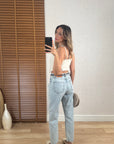 Yırtık Detaylı Denim Pantolon Buz Mavi