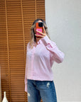 Lcst Keten Düz Kesim Pembe Gömlek