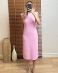 Pembe Yarasa Kol Midi Elbise