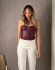 Fermuar Detaylı Bluz Bordo