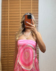 Pembe Desenli Saten Pantolon Takım