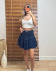 Denim Volanlı Mini Etek