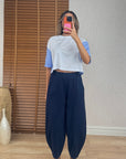 Dikiş Detaylı Gabardin Kumaş Pantolon -Lacivert