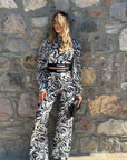 Zebra Desenli Beli Lastikli Bluz