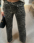 ZR Leopar Desen Straight Jean Pantolon