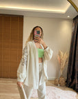 İşlemeli Taş Rengi Kimono