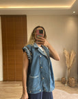 Mavi Fermuar Detaylı Denim Yelek