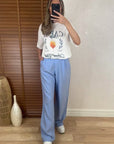 Jennifer Yüksek Bel Bol Paça Pantolon-Mavi