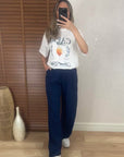 Jennifer Yüksek Bel Bol Paça Pantolon-Lacivert