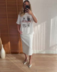 Baskılı T-Shirt - Ekru