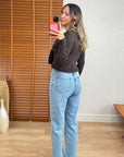 Yıkama Detaylı Mavi Straight Jean
