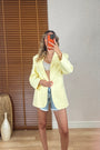 Oversize Keten Ceket-Yellow Butter