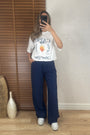 Jennifer Yüksek Bel Bol Paça Pantolon-Lacivert