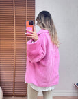 Sheila Fuşya Peluş Çift Cepli Çıtçıtlı Kürk