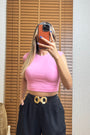 Modal Karışımlı Crop Top-Pembe