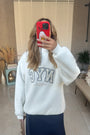 Yazı Baskılı Fermuarlı Sweatshirt Ekru