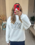 Yazı Baskılı Fermuarlı Sweatshirt Ekru