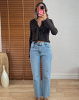 Yıkama Detaylı Mavi Straight Jean