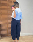 Dikiş Detaylı Gabardin Kumaş Pantolon -Lacivert