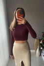 Dilvin Uzun Kollu Crop Top-Bordo