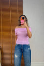 Bardot Yaka Fitilli İnce Triko-Pembe