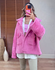Sheila Fuşya Peluş Çift Cepli Çıtçıtlı Kürk