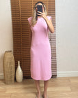 Pembe Yarasa Kol Midi Elbise