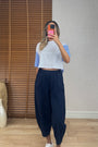 Dikiş Detaylı Gabardin Kumaş Pantolon -Lacivert