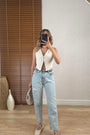 Yırtık Detaylı Denim Pantolon Buz Mavi
