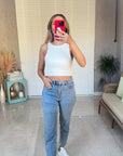 Bisiklet Yaka Askılı Crop Bluz Ekru