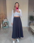 Dilvin Uzun Kollu Crop Top-Beyaz