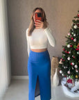 Dilvin Uzun Kollu Crop Top-Ekru