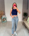 Bisiklet Yaka Askılı Crop Bluz Lacivert